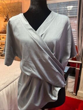 SHEIN Pale Blue Wrap-Style Short Sleeve Robe Top